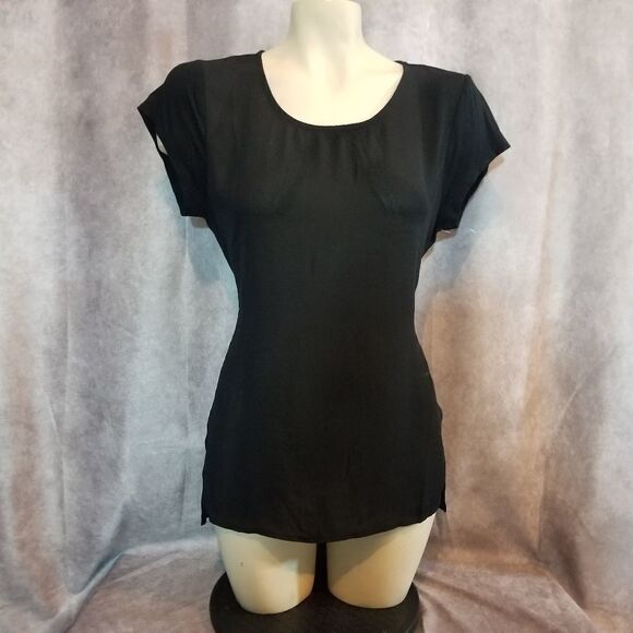 Halston Black Tie Back Blouse Size Small - Picture 2 of 5